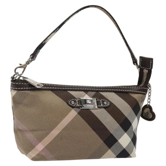 BURBERRY Nova Check Blue Label Accessory Pouch Canvas Beige Silver - Picture 1 of 15